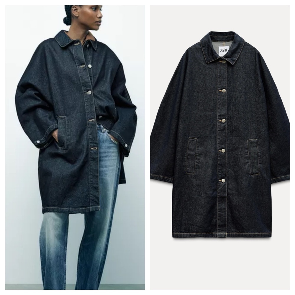 NWT! Zara DENIM TRENCH DARK INDIGO